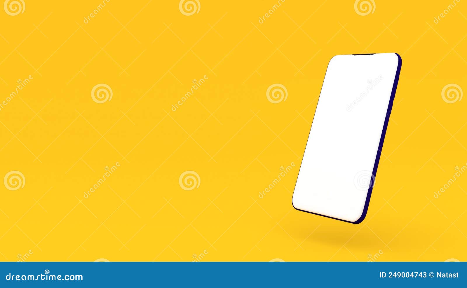 3d Render Flying Smartphone with White Blank Screen on Yellow Copy