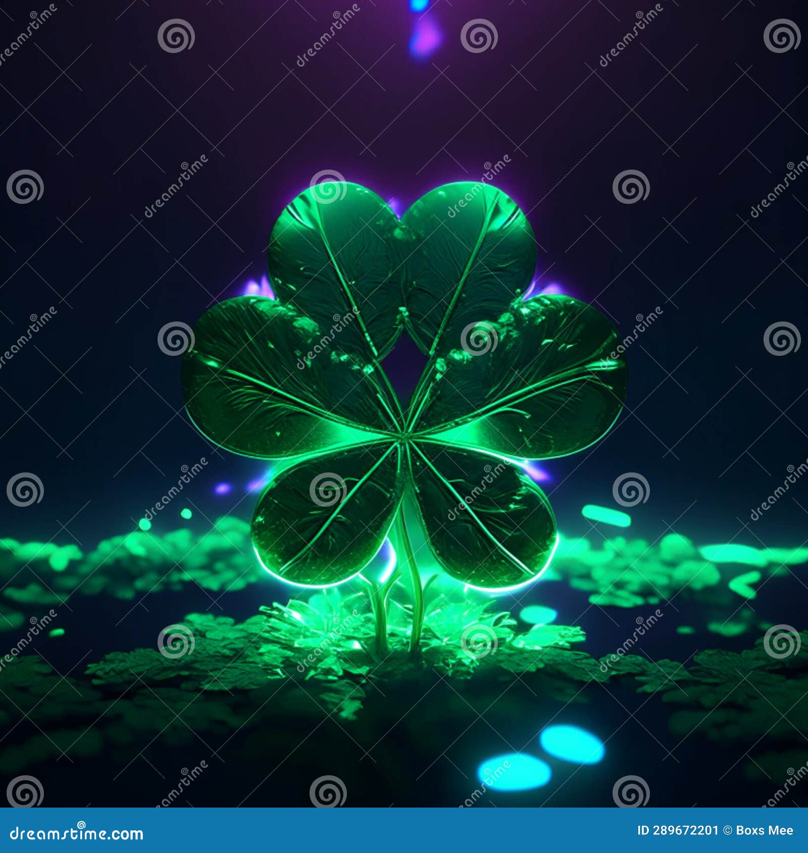 3D Render of Four Leaf Clover on a Dark Background. Generative AI Stock ...