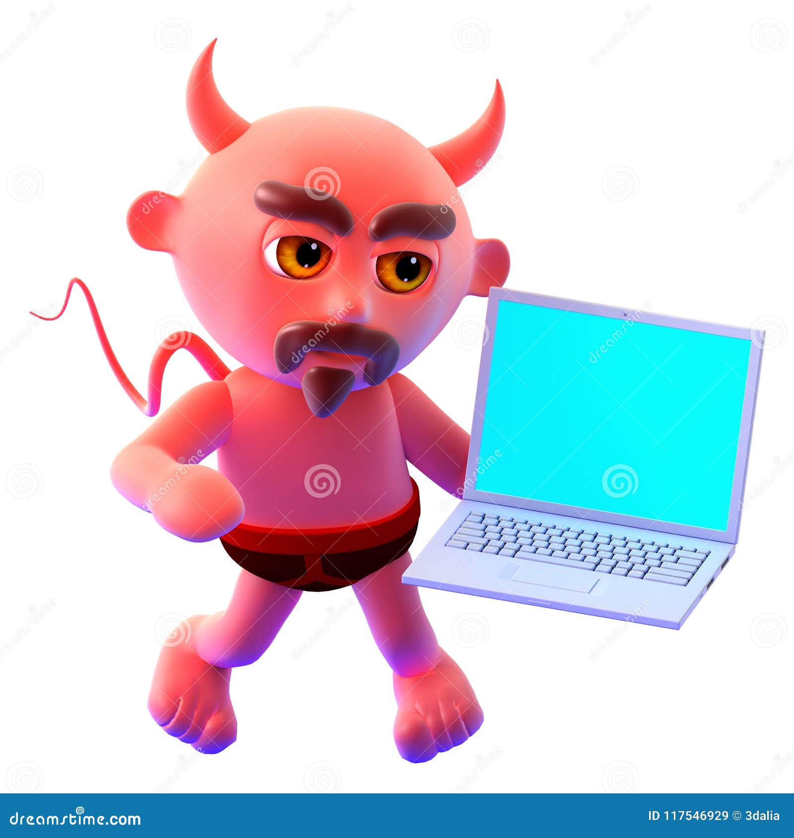 Download 3d Funny Cartoon Devil Holding A Laptop Computer Stock ...