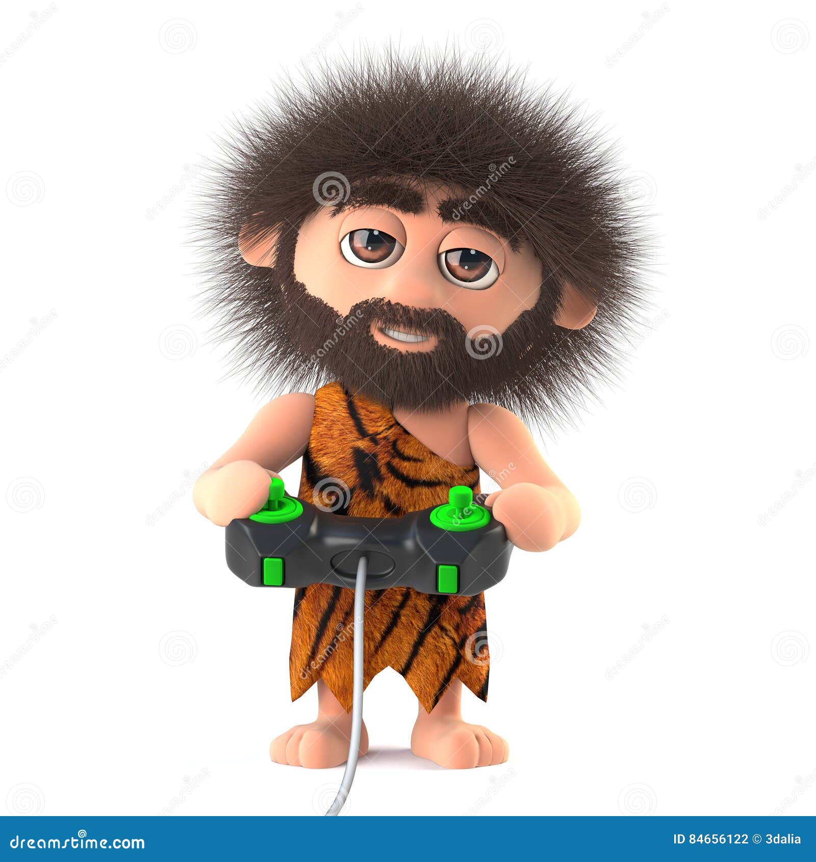 3d Funny Cartoon Primitive Caveman Playing a Videogame with a Joystick  Stock Illustration - Illustration of funny, historical: 84656122