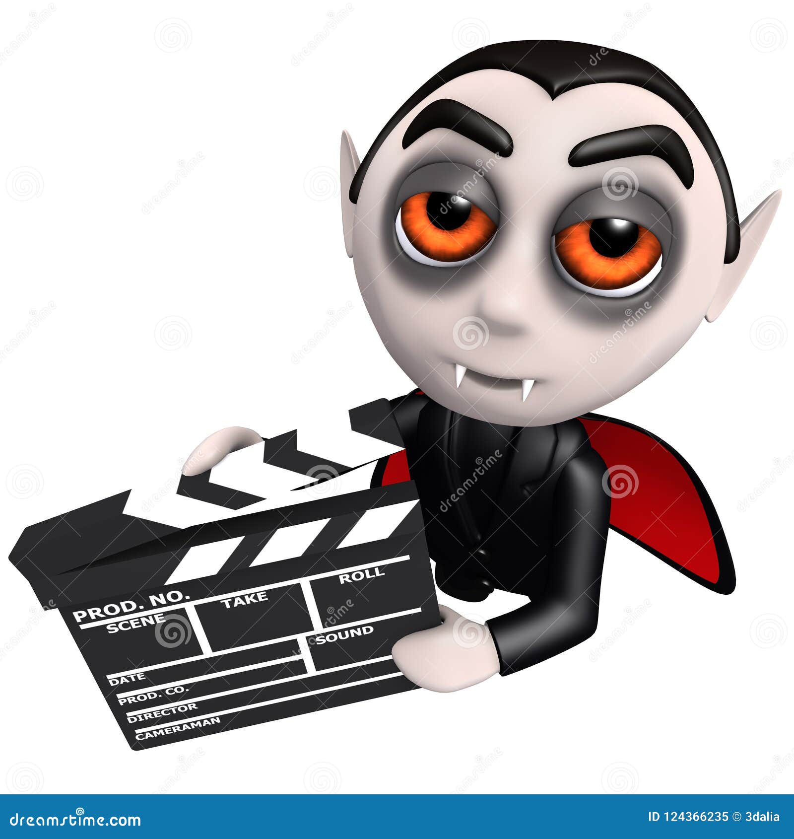 3d Funny Cartoon Vampire Dracula Character Holding a Movie Maker