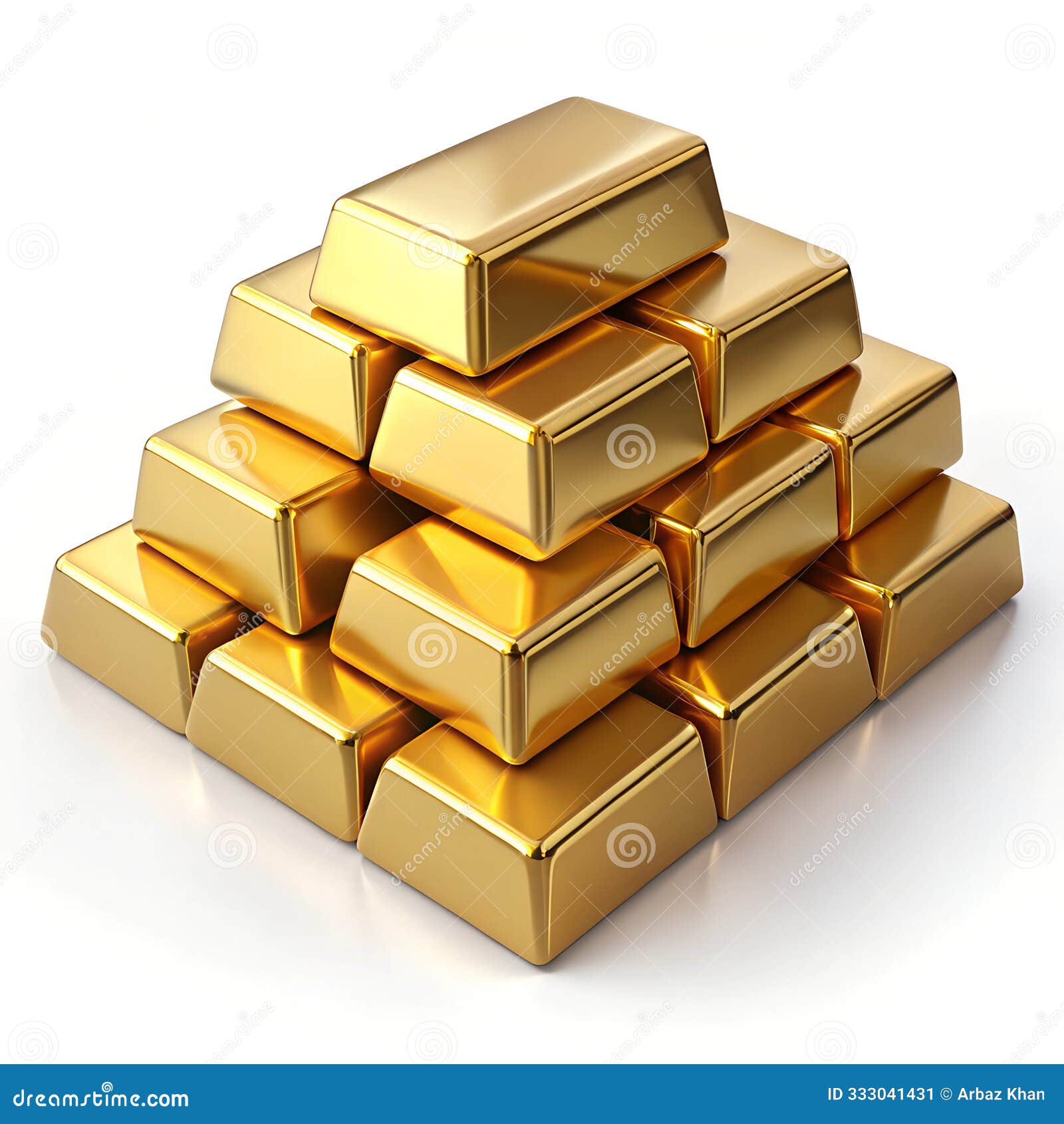3d render gold bars on white background. stack of shiny gold bars  on white background