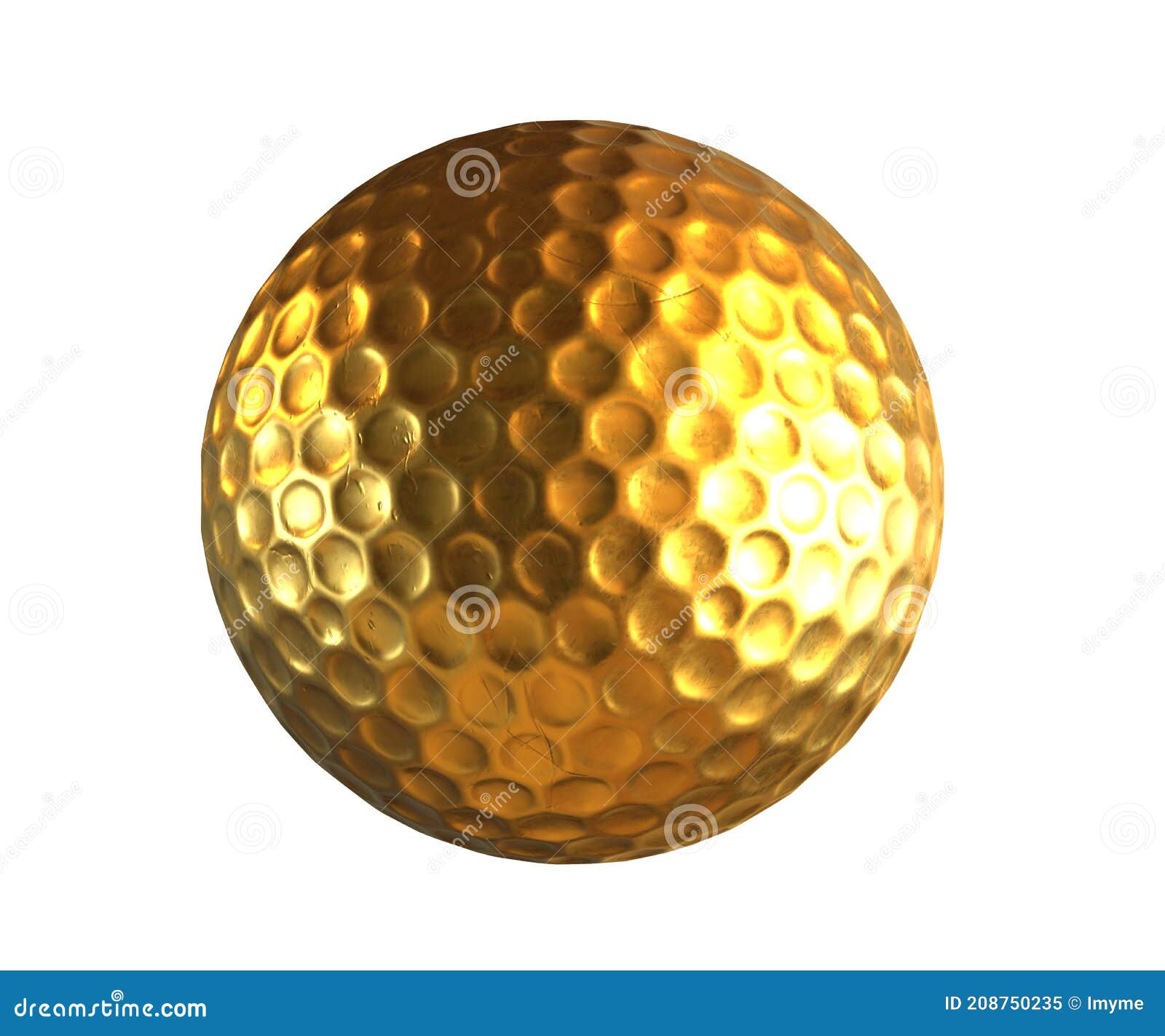 3D Render of Gold Golf Ball Isolated on White. Stock Illustration ...