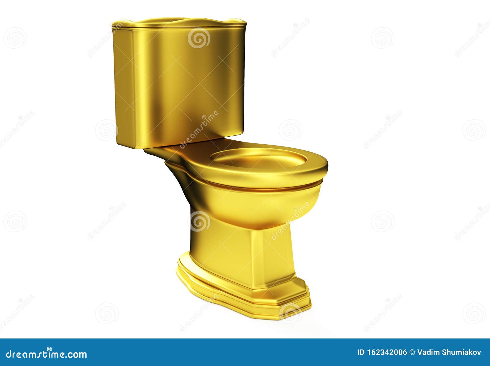 3d Render of Golden Toilet Bowl Isolated on White Background Stock