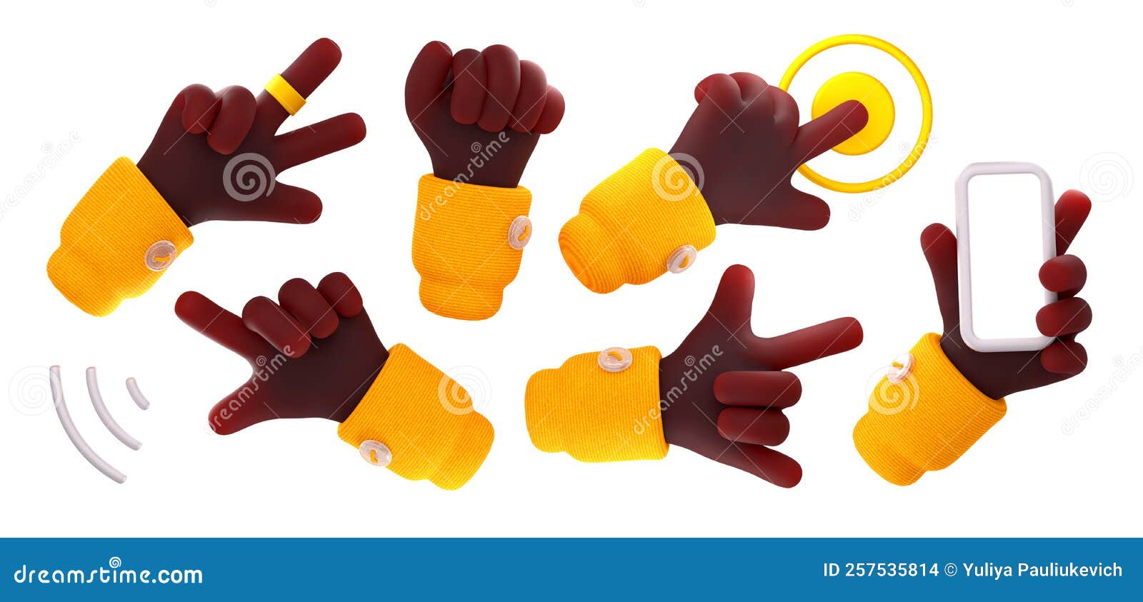 3d render hand gestures, black palm gesticulations
