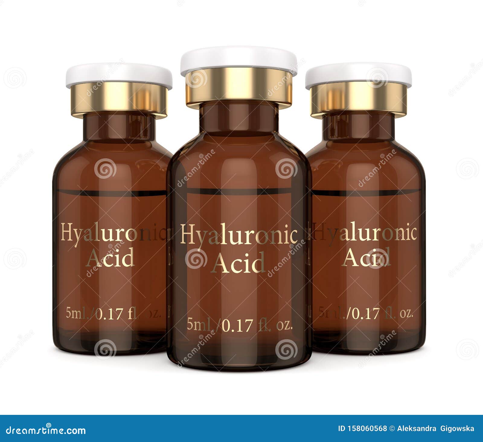 3d Render of Hyaluronic Acid Vials Over White Stock Illustration
