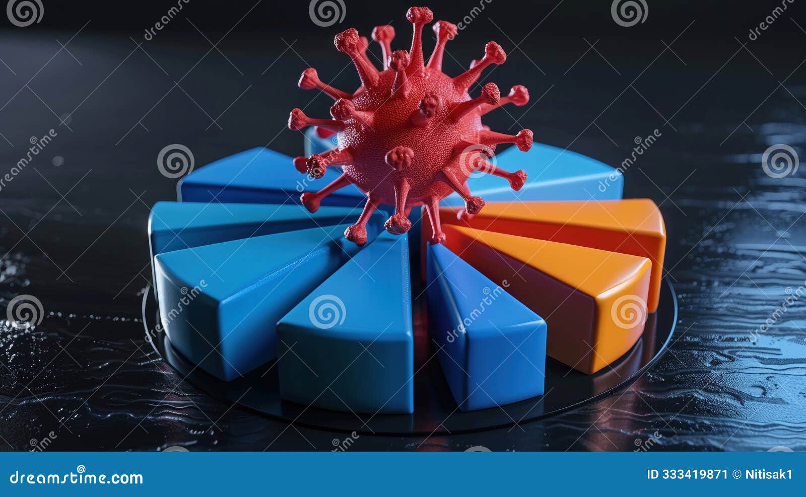 3d render icon pie chart with segments representing different stages of a companys digital transformation journey topdown view