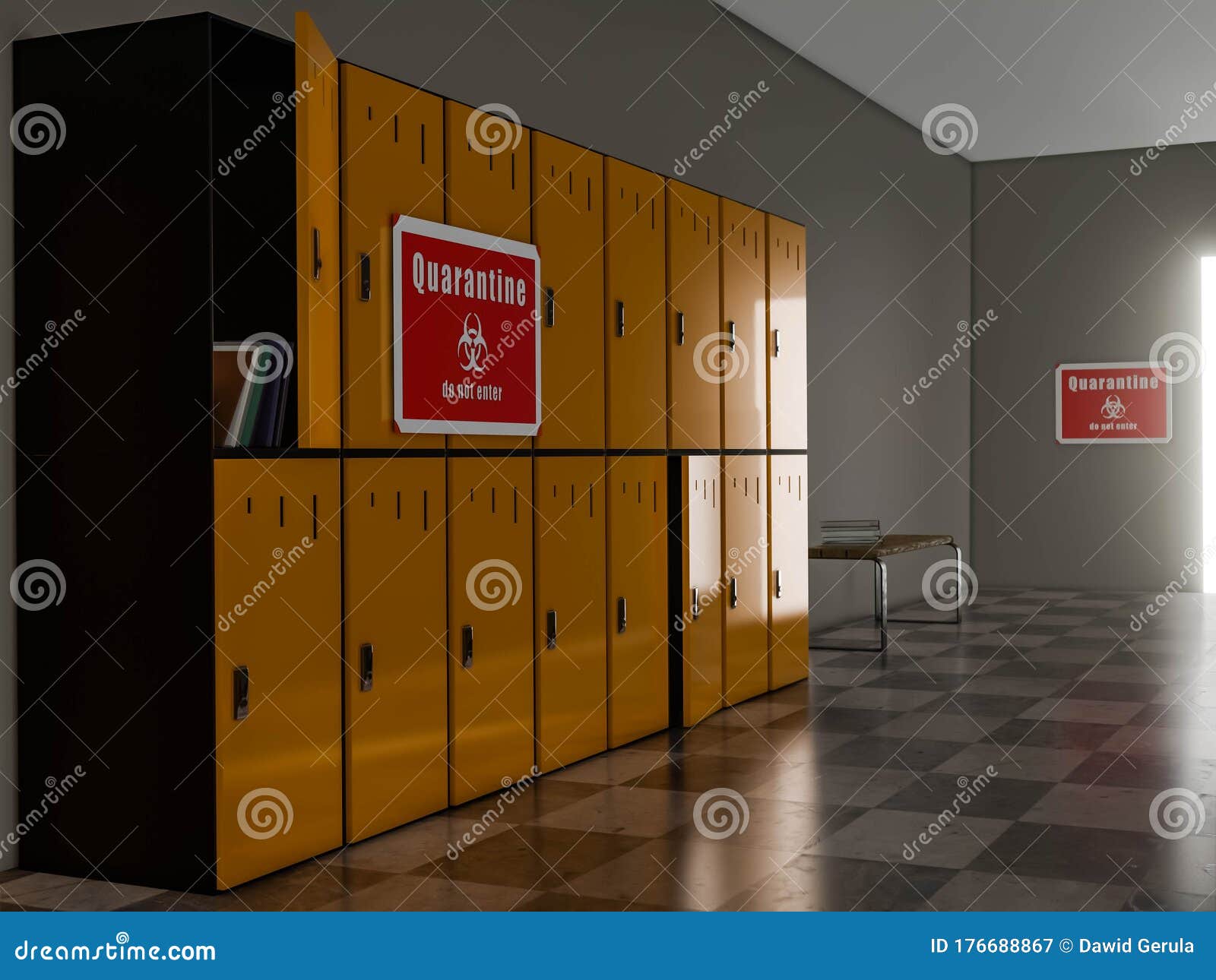 3d Render Illustration Closeup Of Empty Locker Room Situated In