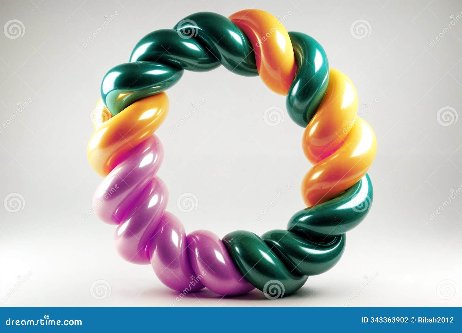 3d render  of a colorful, shiny, multi-colored, twisting, circular round  made up of ball