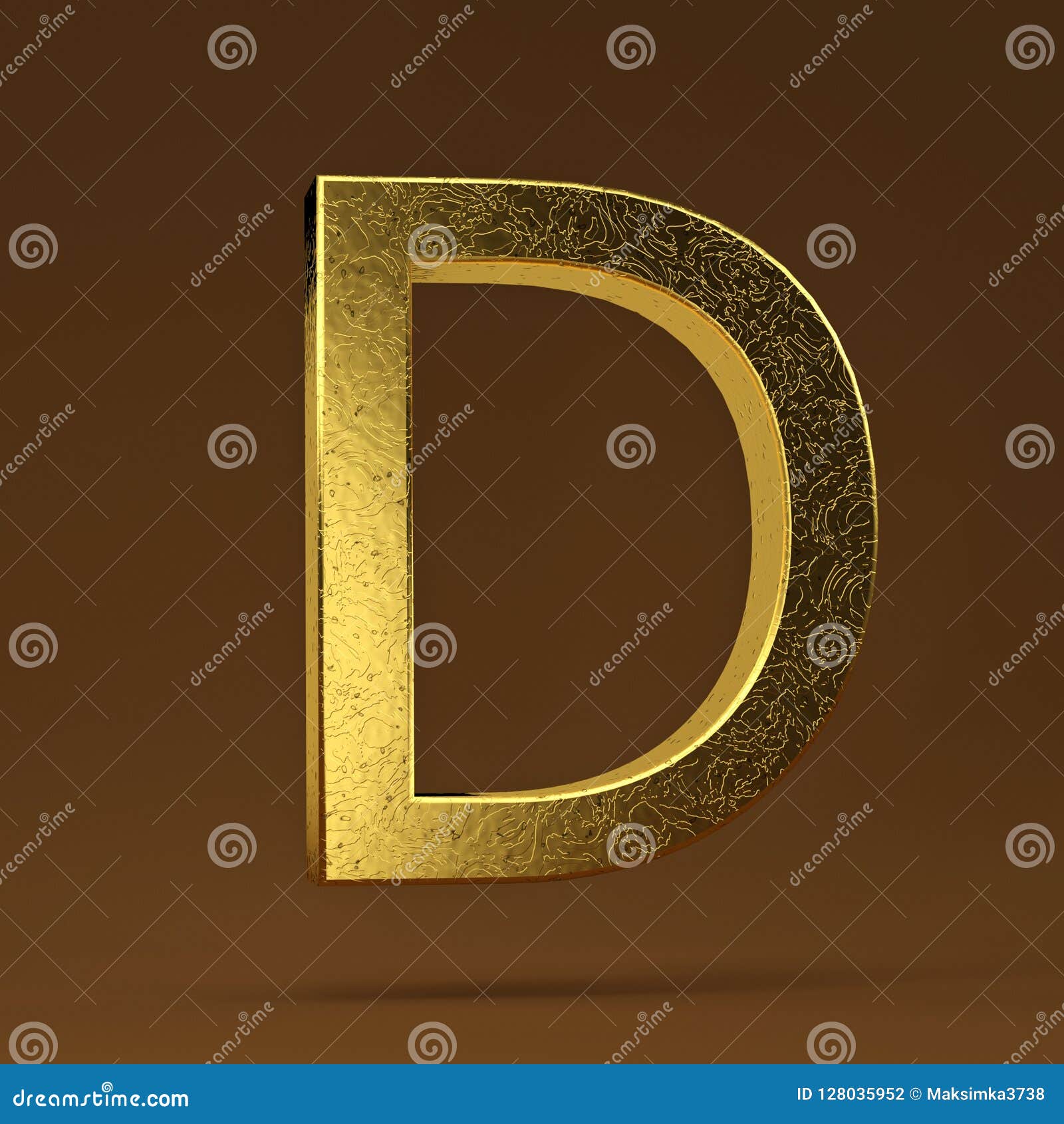3D Render Illustration. Golden Capital Letter - D Stock Illustration ...