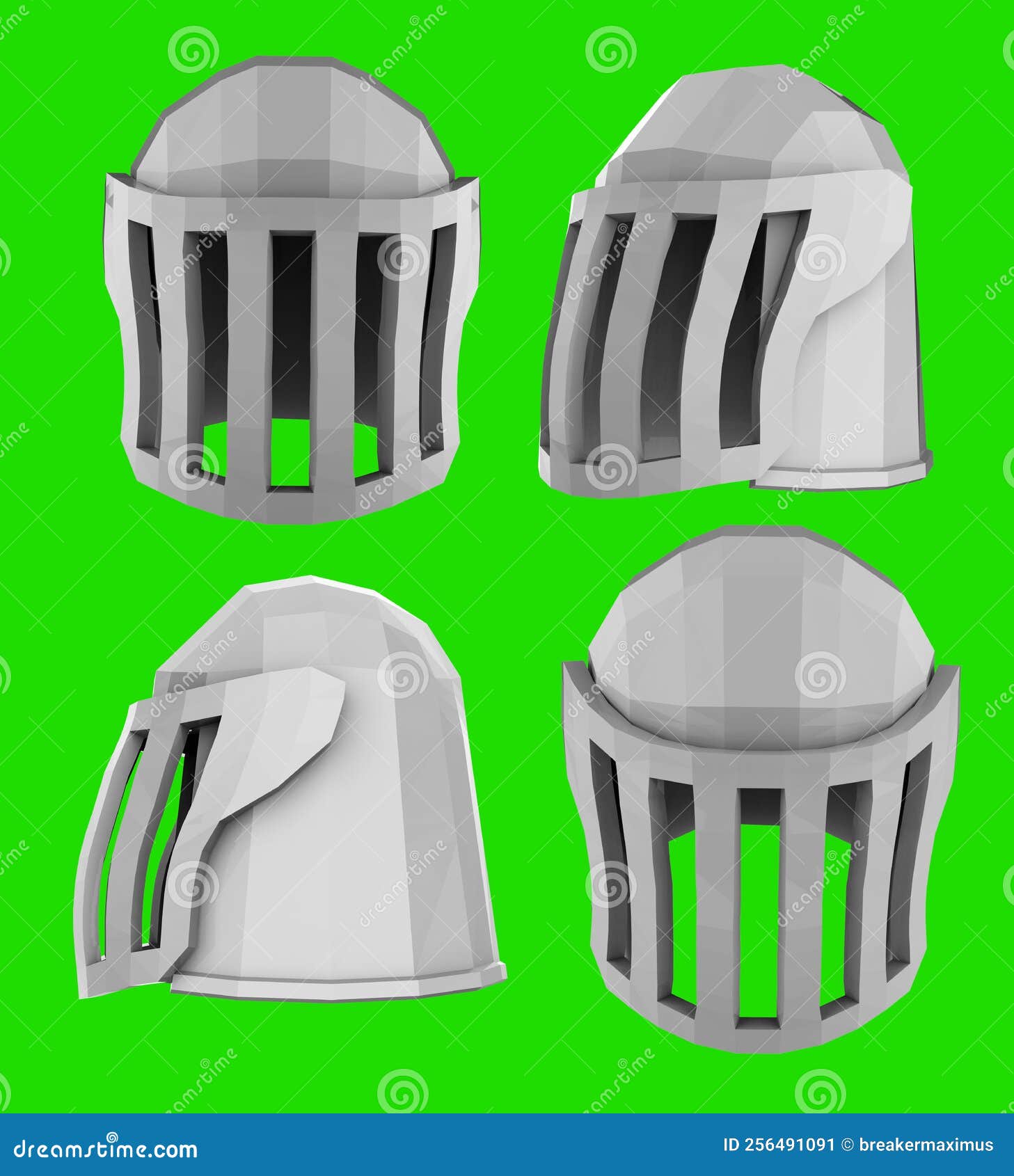 3d Render Illustration of Lowpoly Knight Helmet on Greenscreen