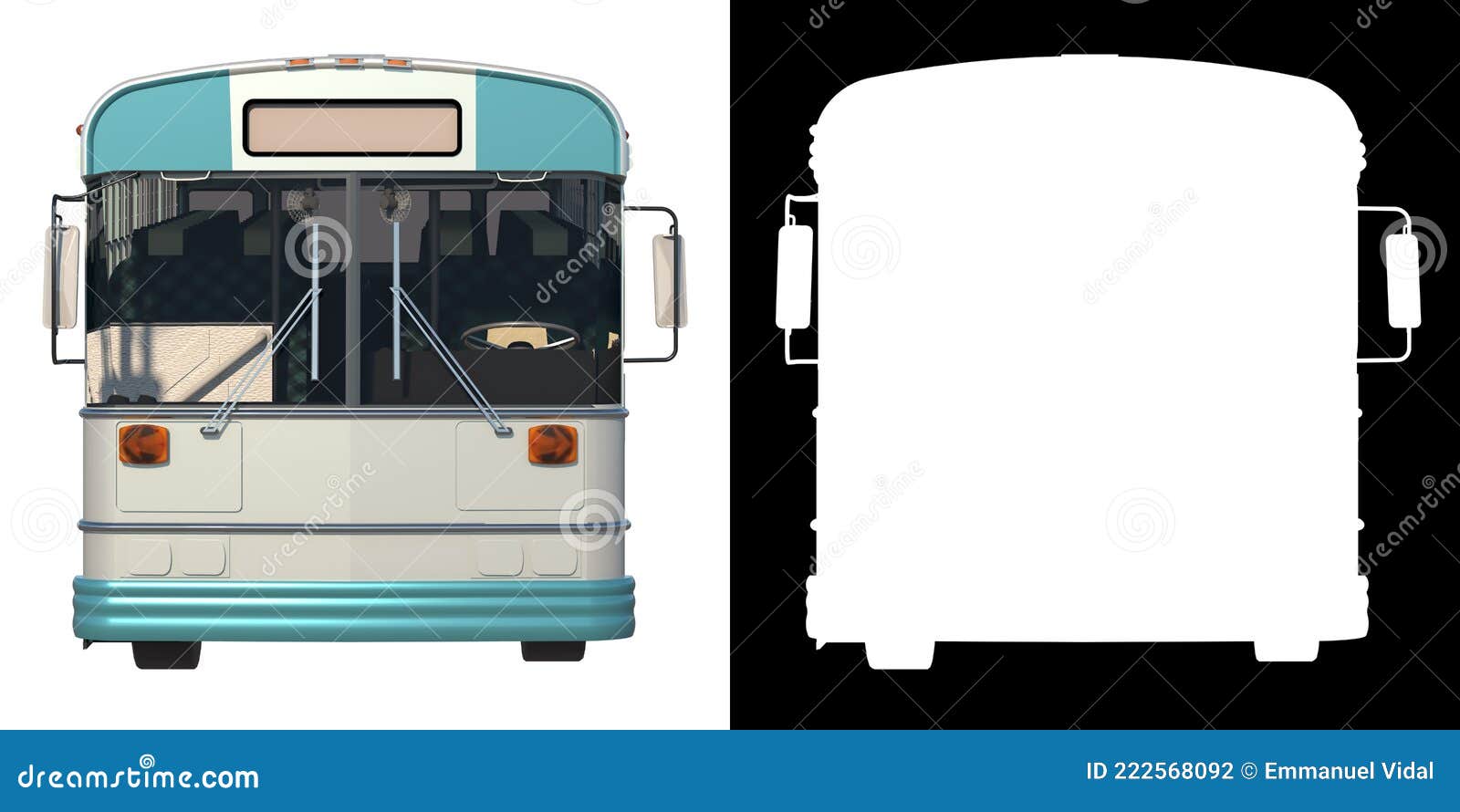 retro 1970 bus- front view white background alpha png 3d rendering ilustracion 3d