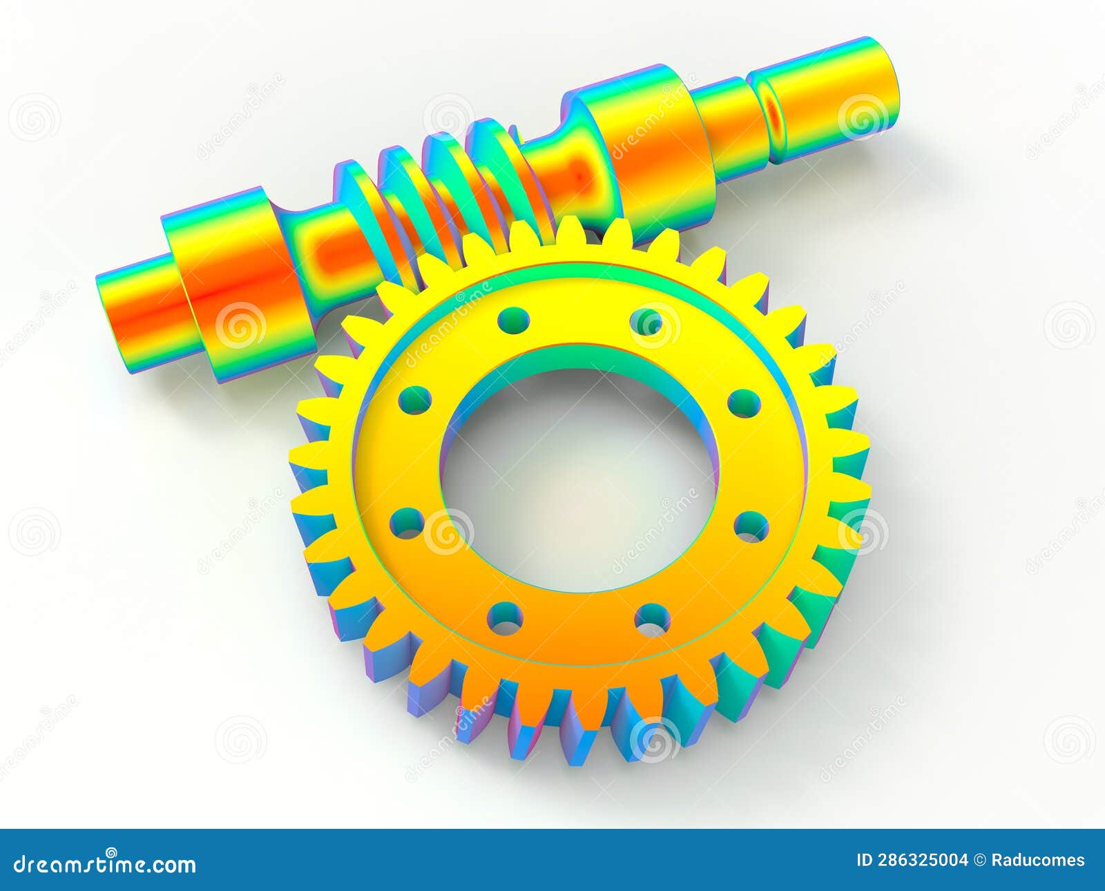 3D Rendering FEA Study of a Worm Gear Assembly Stock Illustration
