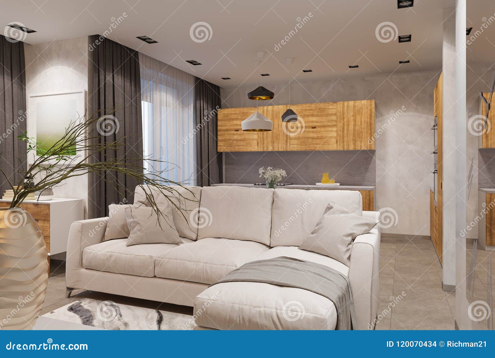 3d Render Interior Design In Scandinavian Style Living Room