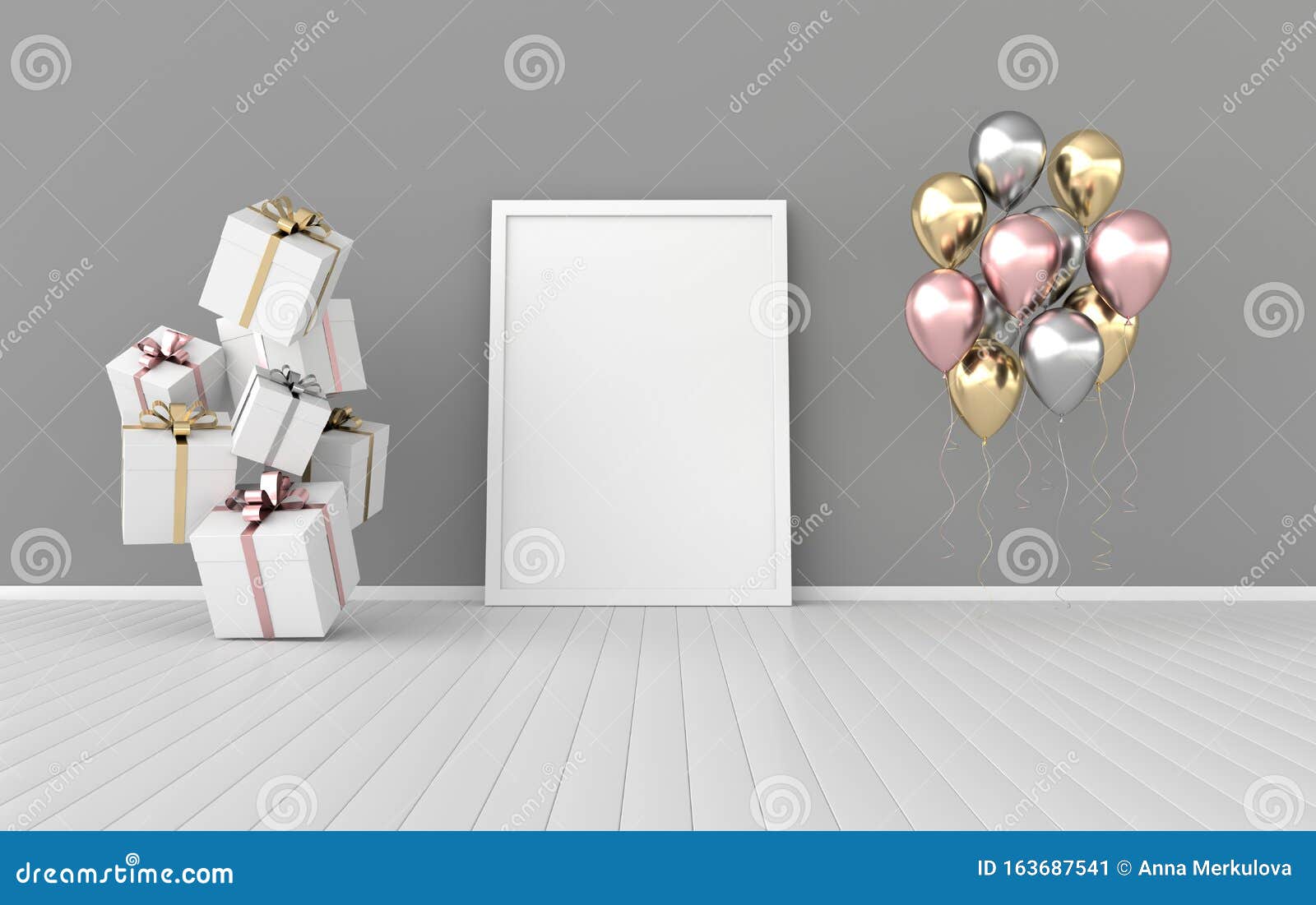 Download 3d Render Interior With Realistic Gift Boxes With Ribbon ...