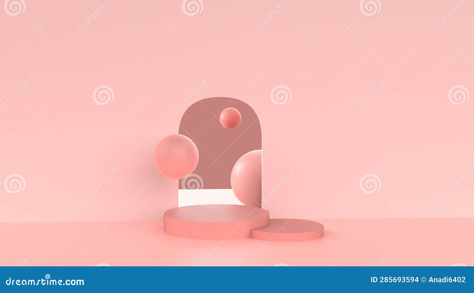 3d render of light pink podium with rings to display product.
