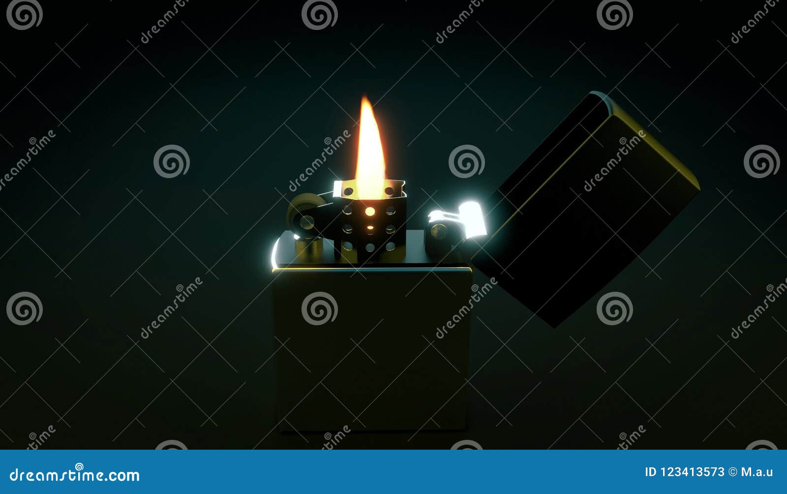 Lighter Burning in Darkness. 3d Render Stock Illustration