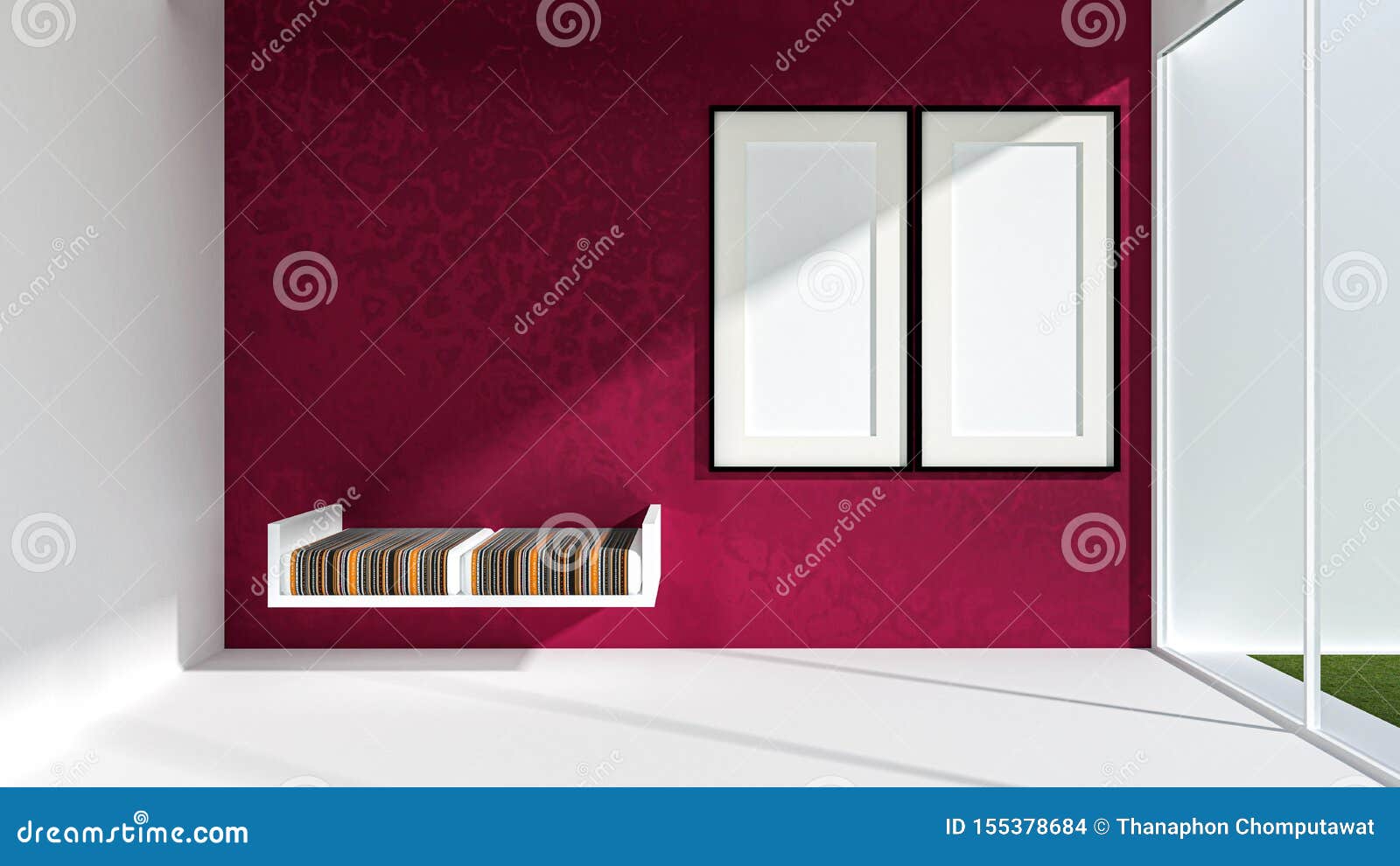 3d Render of Living Room and Whiteboard on Wall Stock Illustration