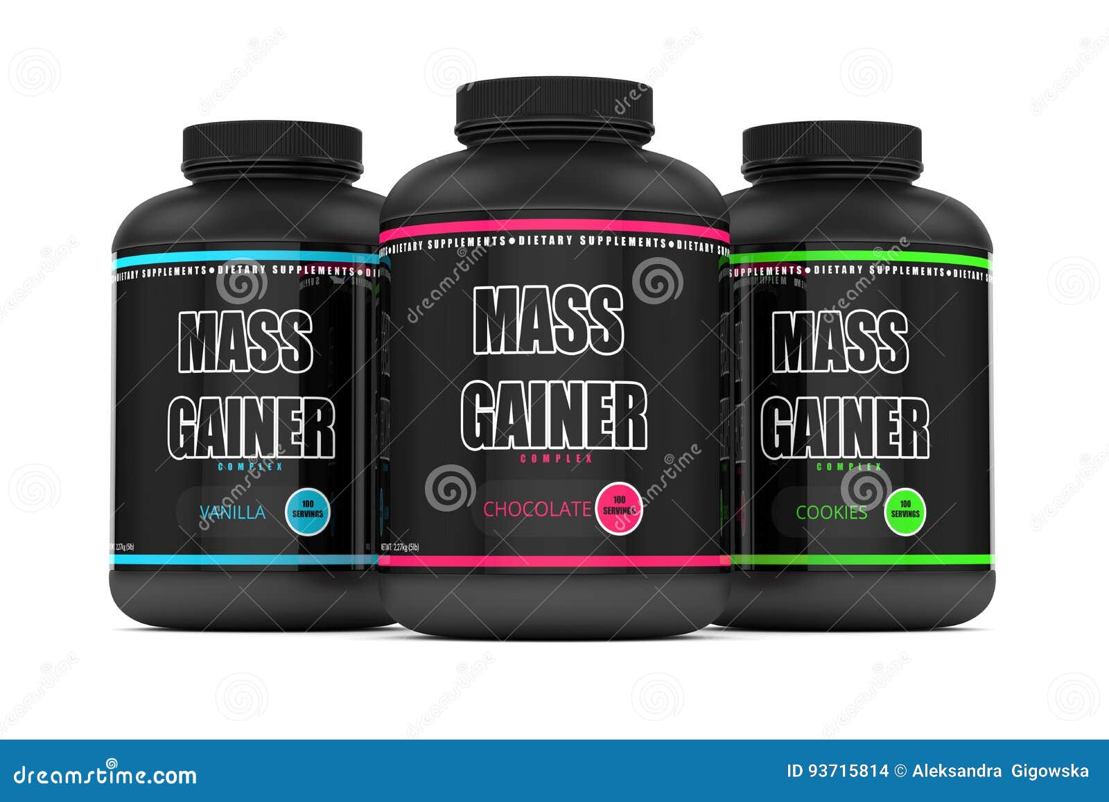 3d render of mass gainer bottles