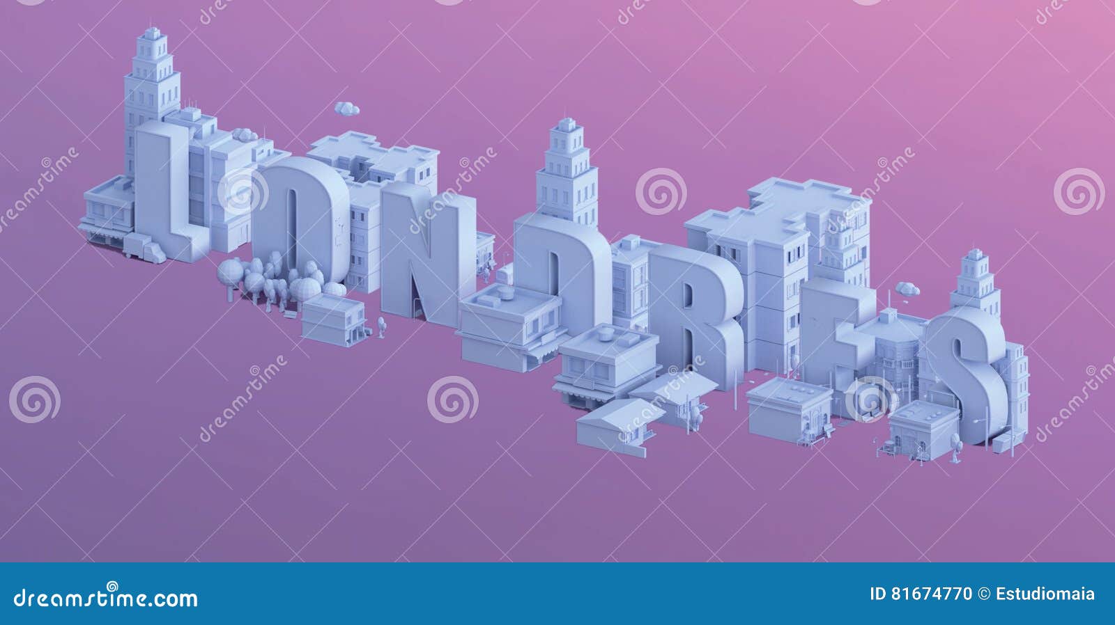 3d render of a mini city, typography 3d of the name londres