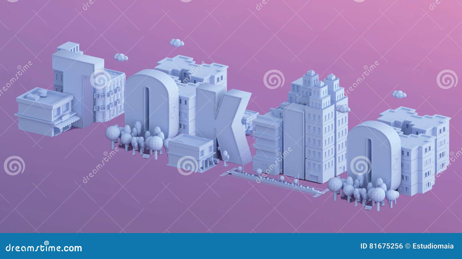 3d render of a mini city, typography 3d of the name tokio