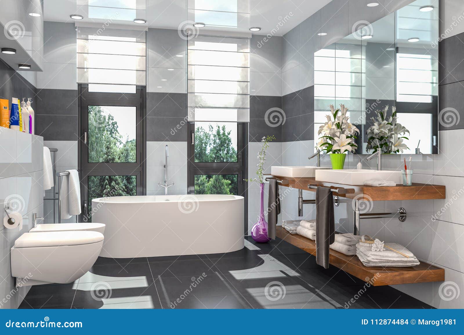 3d Render of a Modern Bathroom Stock Illustration - Illustration of ...