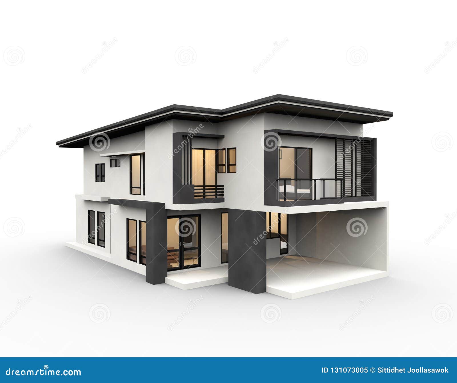 Modern House 3d Rendering Luxury Style Isolated On White Background Stock Illustration Illustration Of Futuristic Design