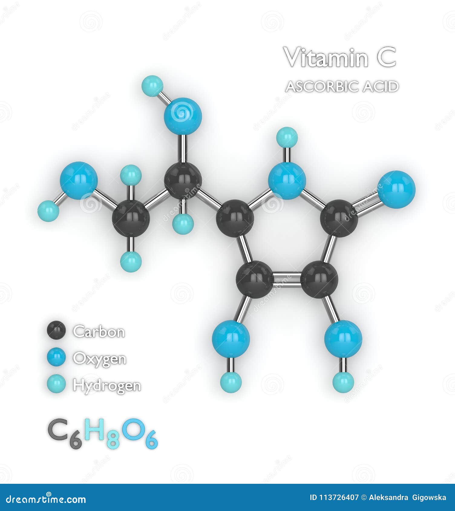 3d Render of Molecular Model and Formula of Vitamin C Stock