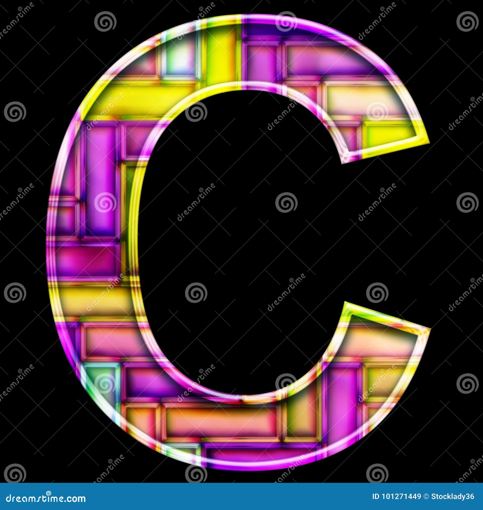 3D Render of Neon Bricks Alphabet Letter C Stock Illustration ...