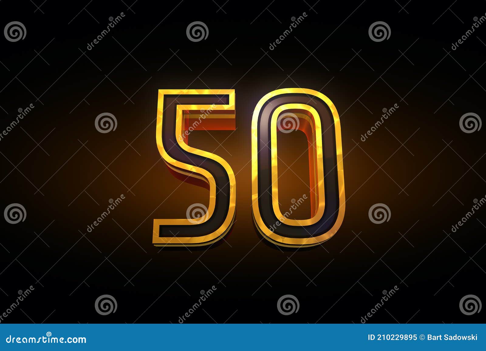 Gold Number 50 on Black Background with Slight Glow Stock Illustration