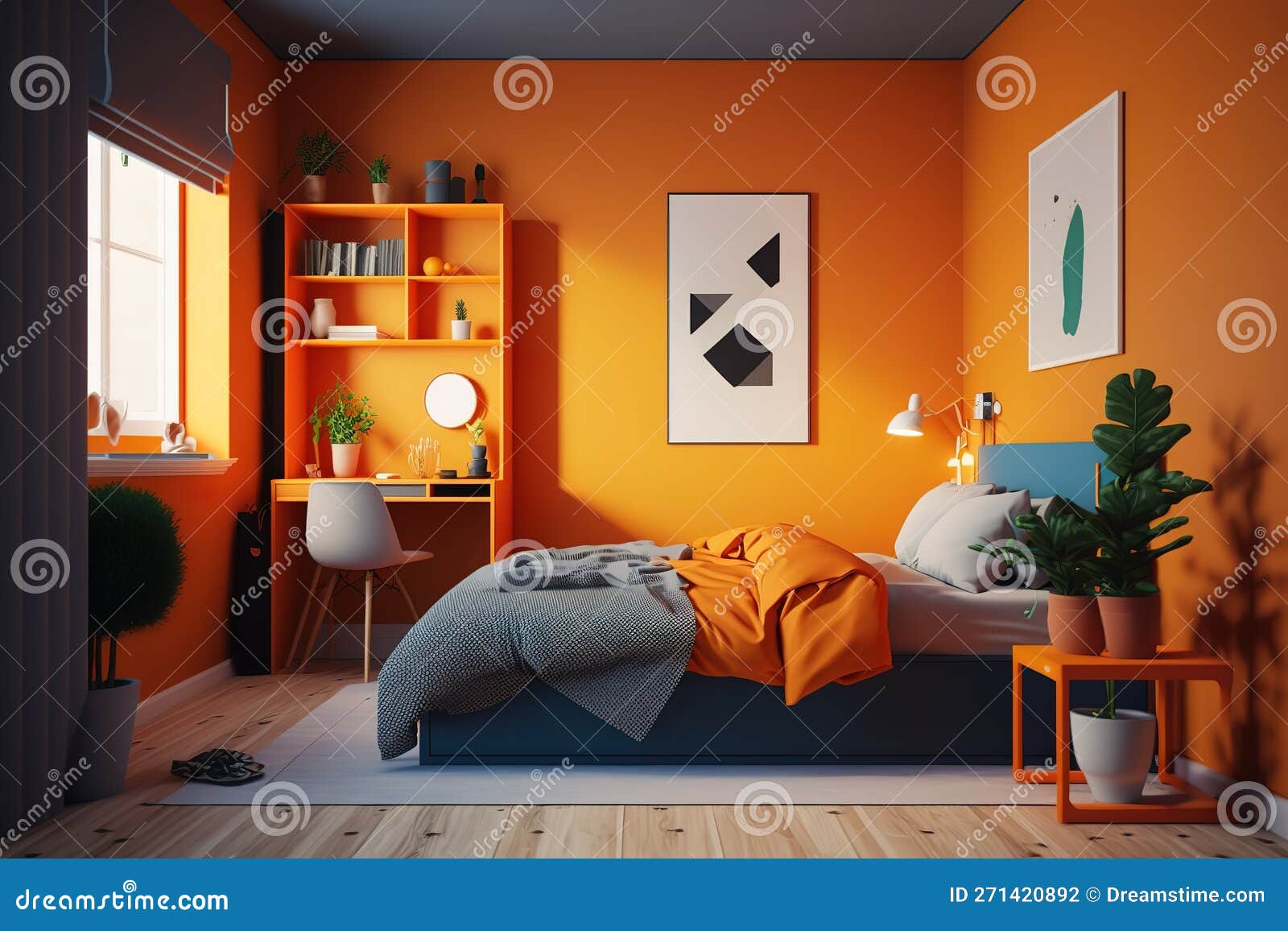 3d Render of Orange Bedroom Stock Illustration Illustration of