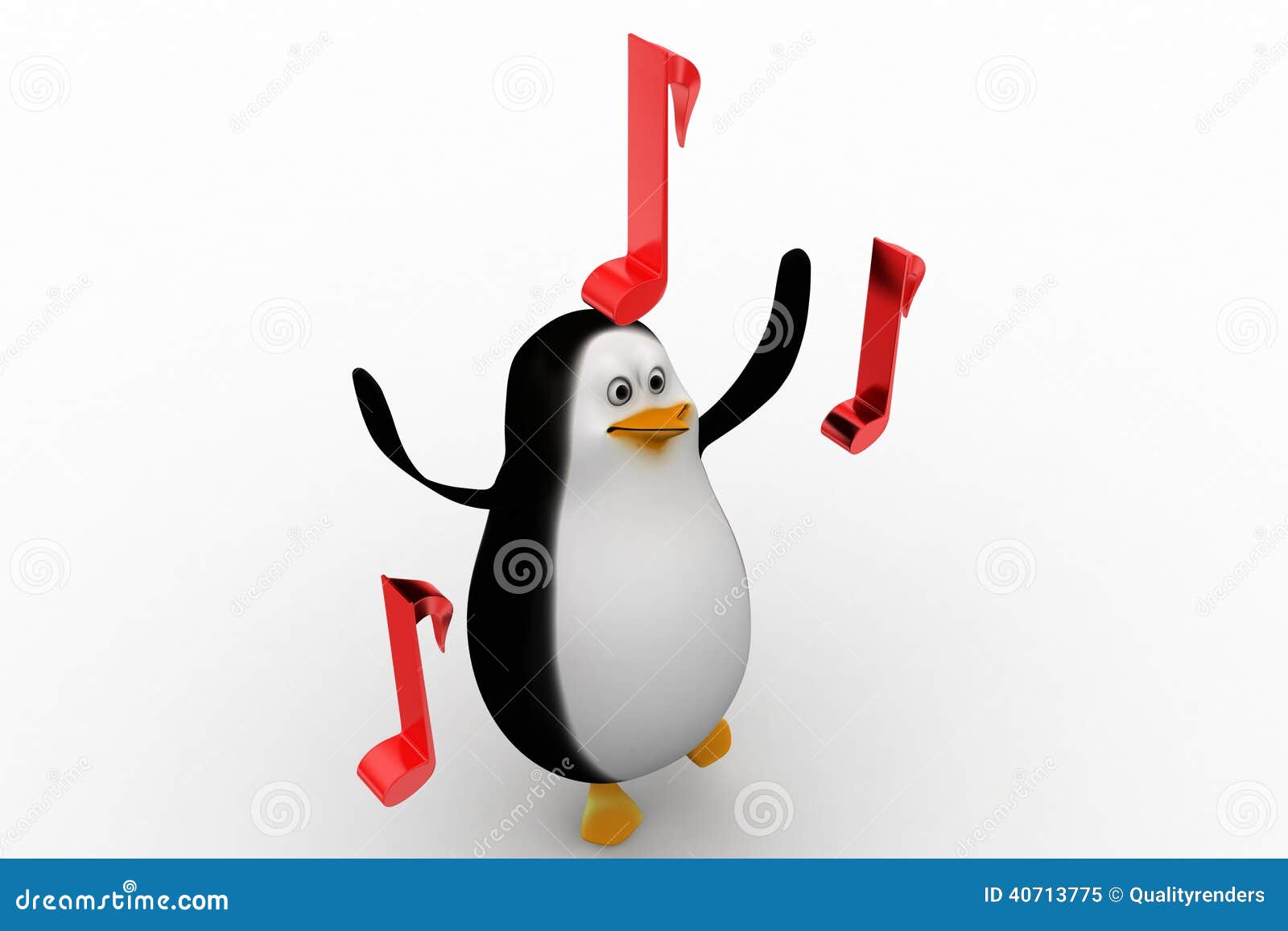 3d Render Of A Penguin Listening To Music Stock
