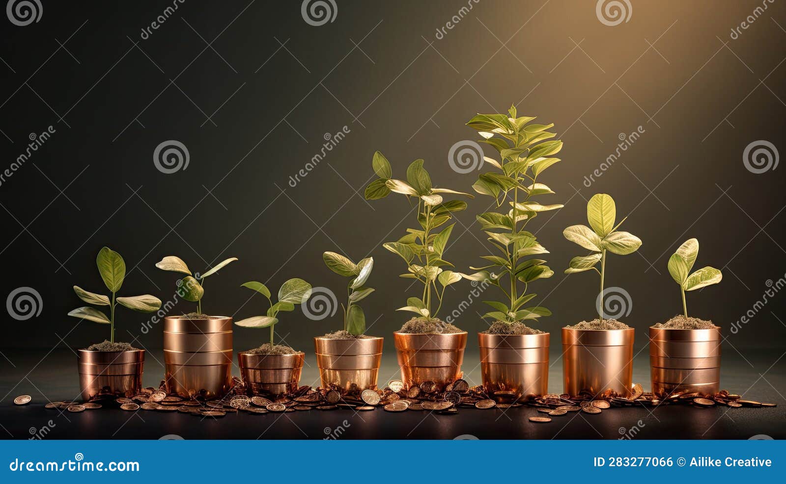 3d Render of Plant Growing in Copper Pots on Dark Background Stock Illustration Illustration