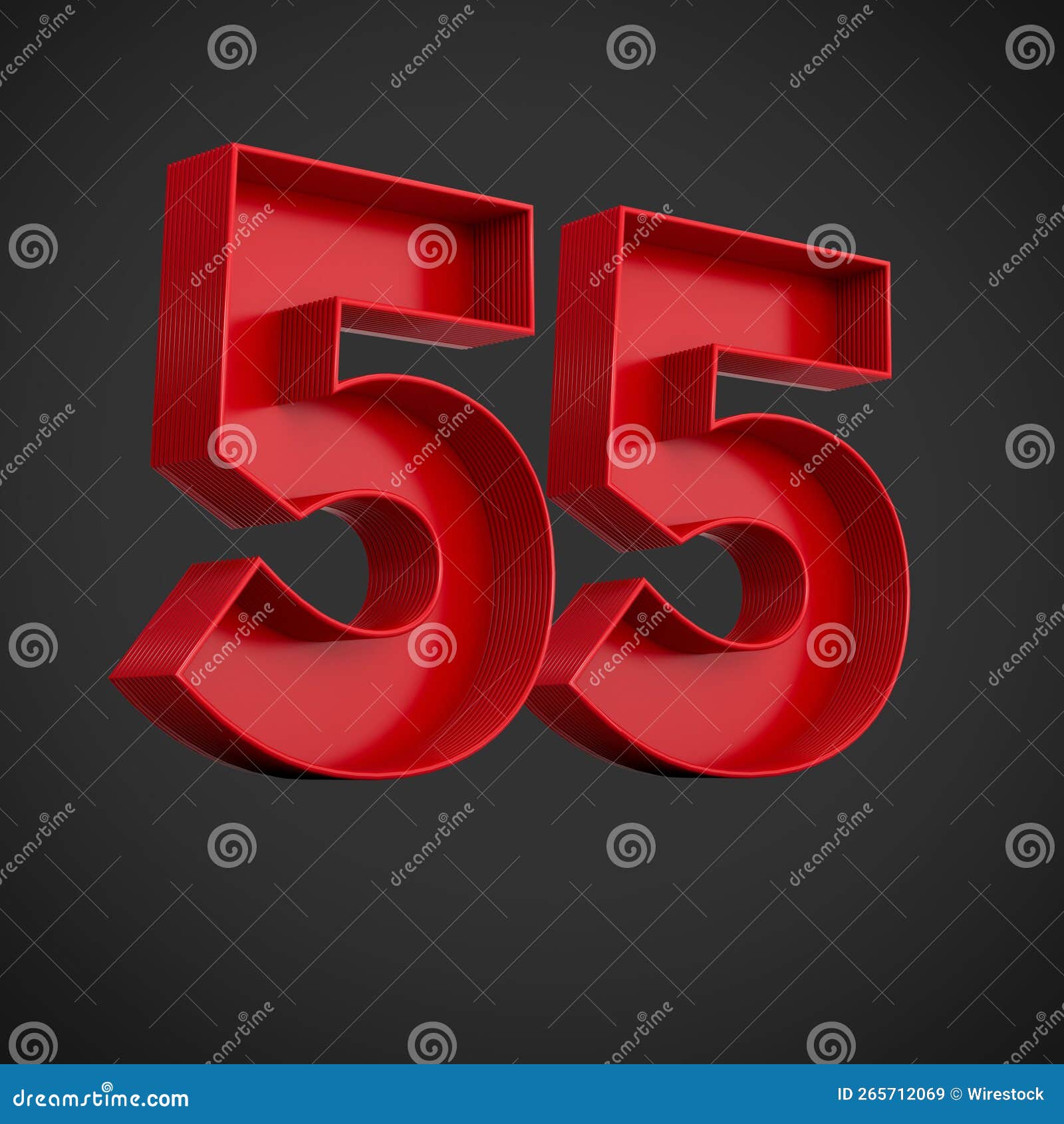 3D Render of Red Block Digits of the Number 55 on a Black Background