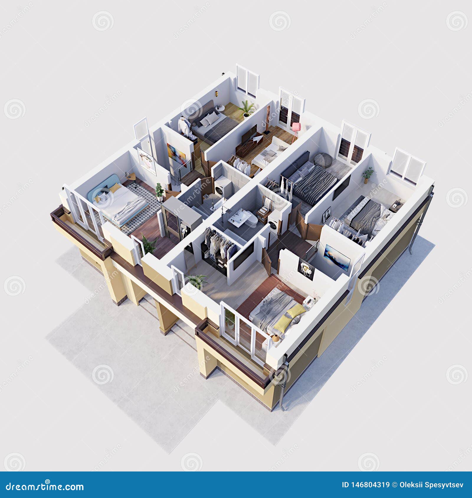 3d Render Residential Floor Plan And Layout Of Modern Apartments
