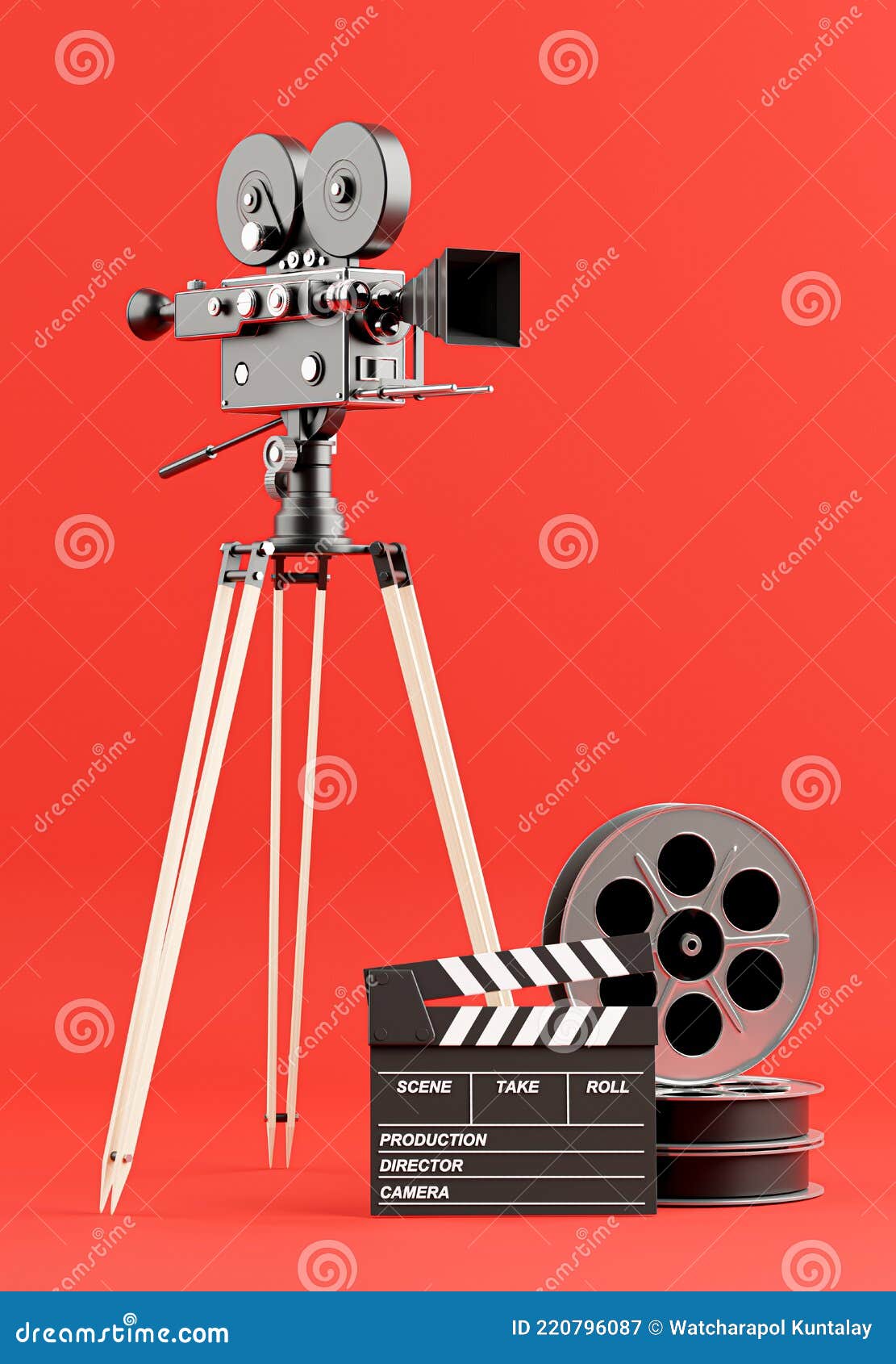 Retro Movie Camera with Reel Film,clapper Board Stock Illustration