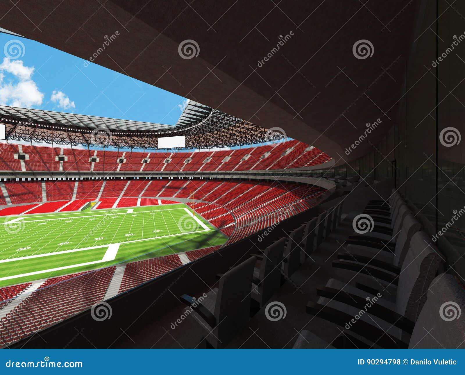 3D Render of a Round American Football Stadium with Read Seats Stock Illustration