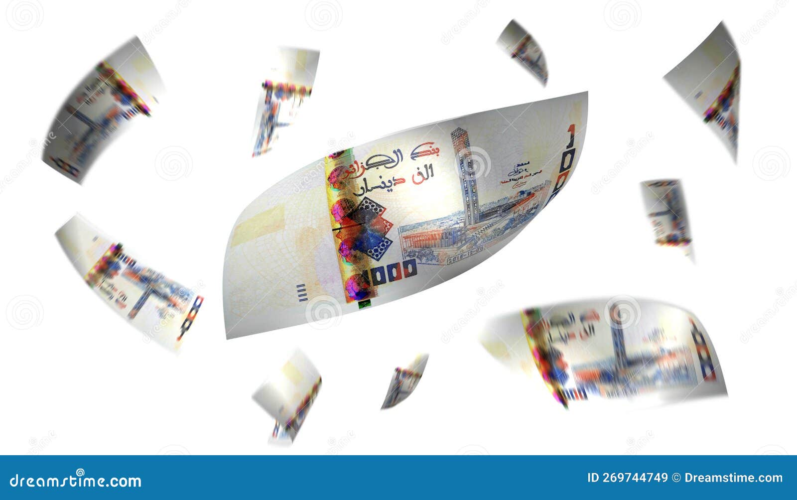 3D Render Set Of Flying Algeria Dinars Money Banknote Stock Image 3d-render-set-of-flying-algeria-dinars-money-banknote-stock-image