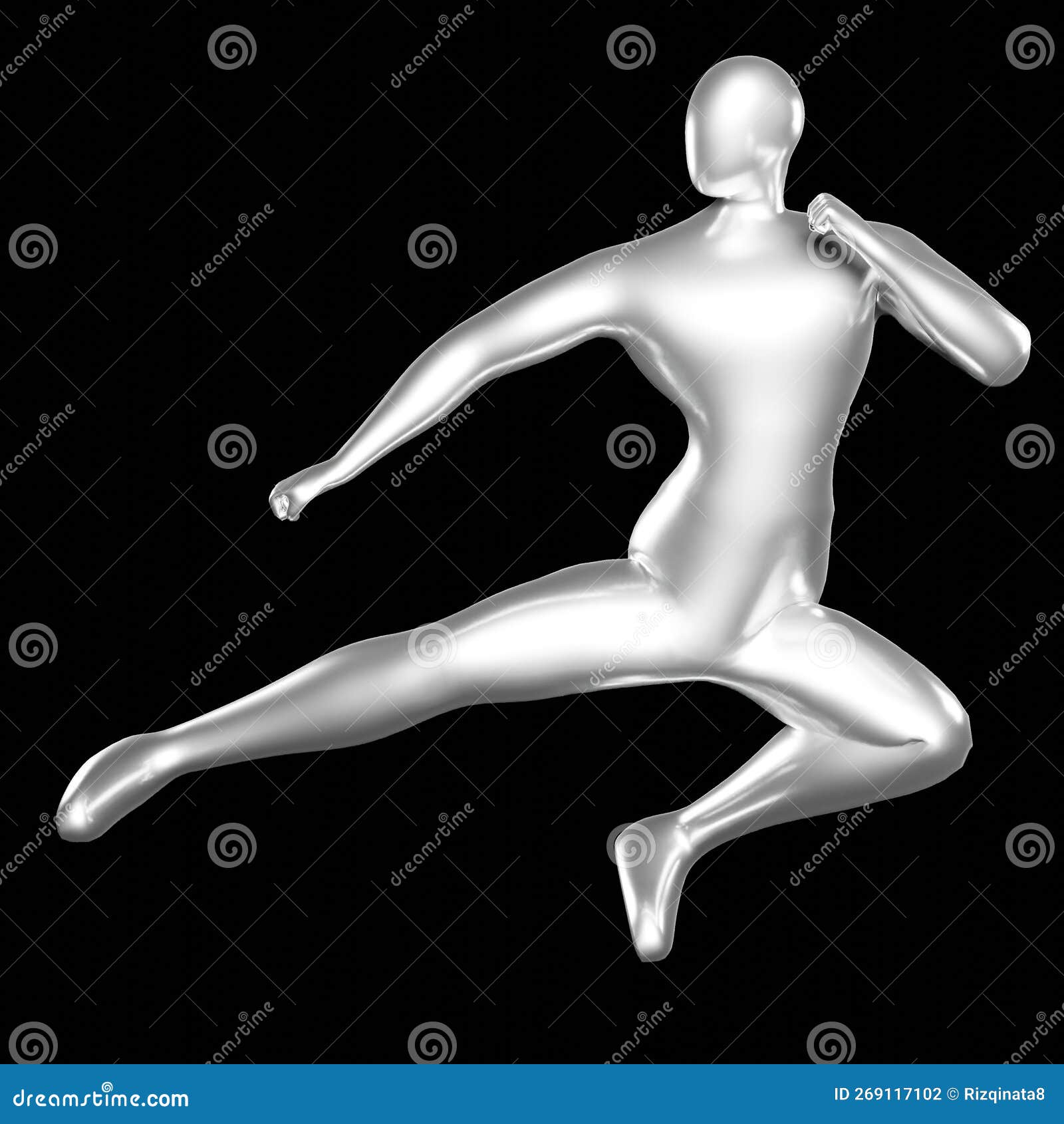 3d silver stickman doing karate stance moves 17339881 PNG