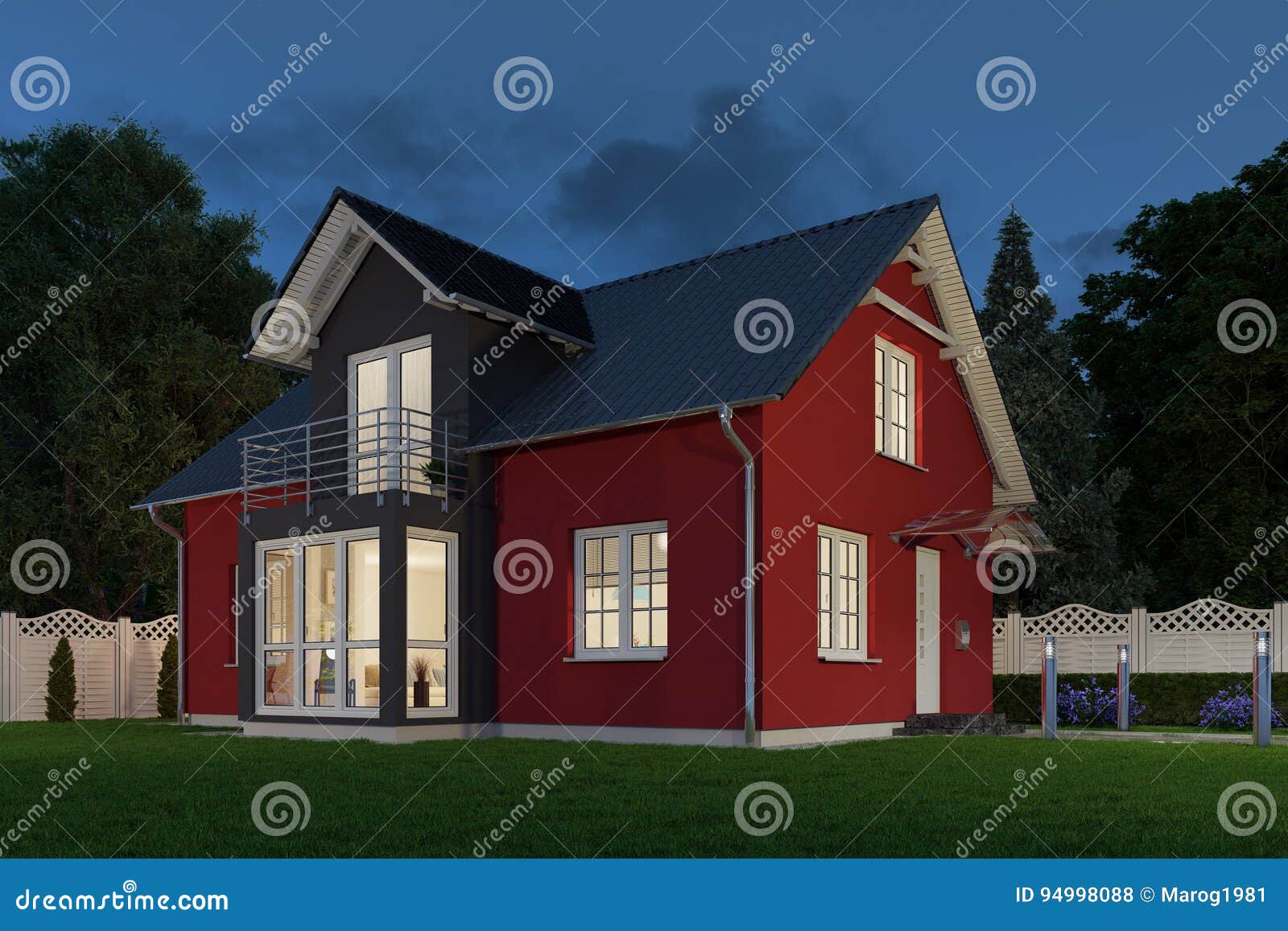 3d Render Single Family House Night Stock Illustration