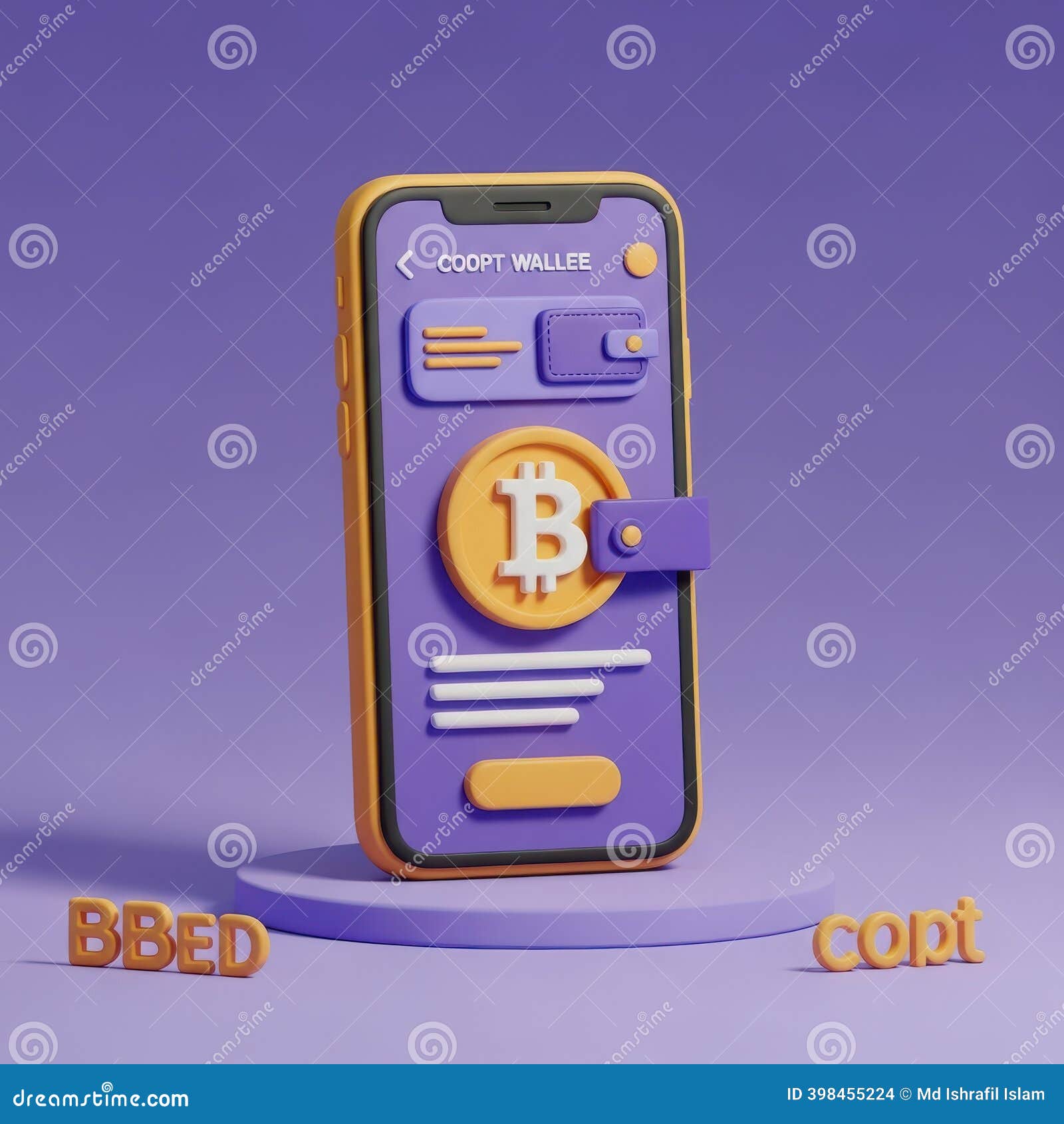 3 D Render of Smartphone Displaying Cryptocurrency Wallet with Bitcoin  Symbol and Text Plastic 3d Background Stock Illustration - Illustration of  render, abstract: 398455224