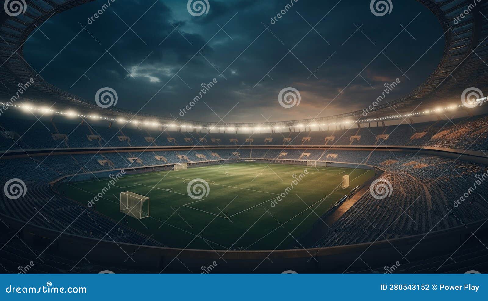 3D Render of a Soccer Stadium at Evening with Lights and Flares