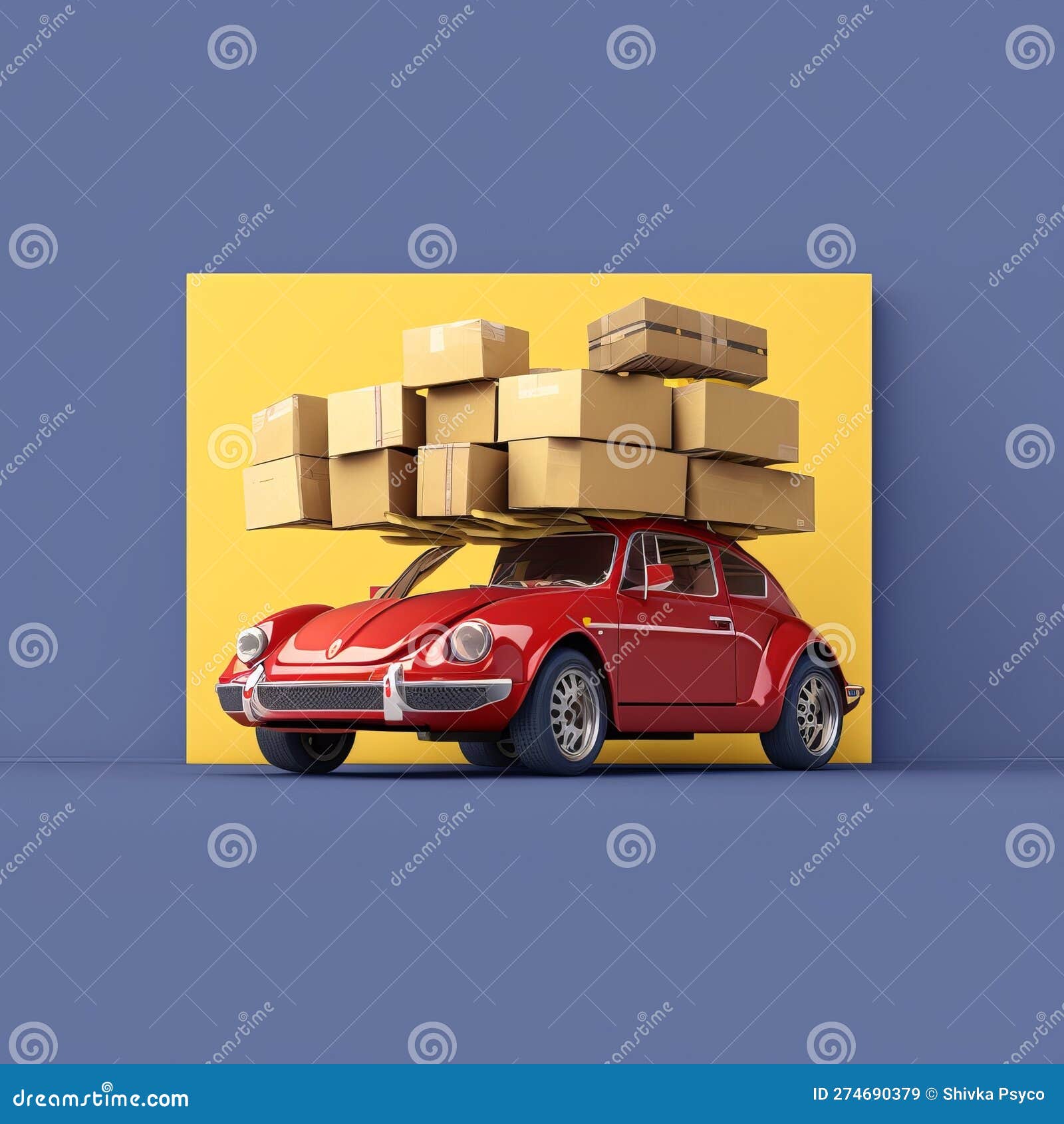 3D Render of a Sports Red Car Holding the Boxes Generative AI Stock