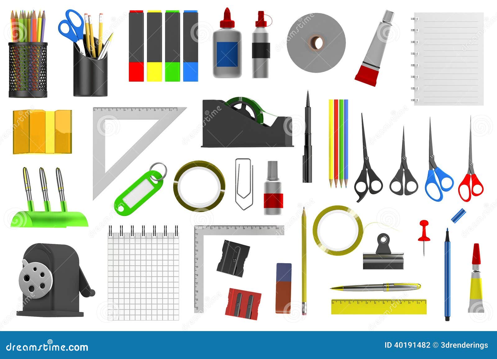 3d Render of Stationery Tools Stock Illustration Illustration of