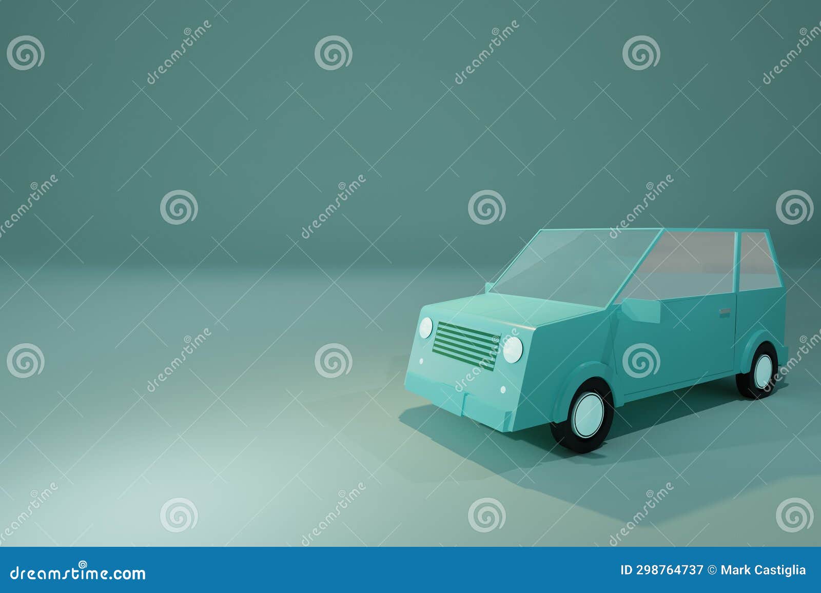 3d Render of Teal, Low Poly Hatchback Car Stock Illustration