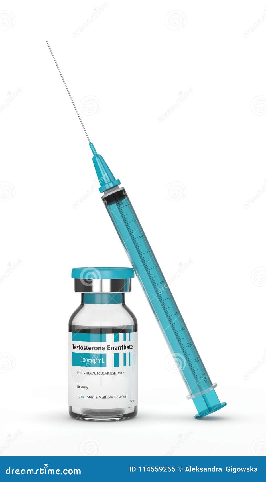 3d Render of Testosterone Enanthate Vial with Syringe Stock
