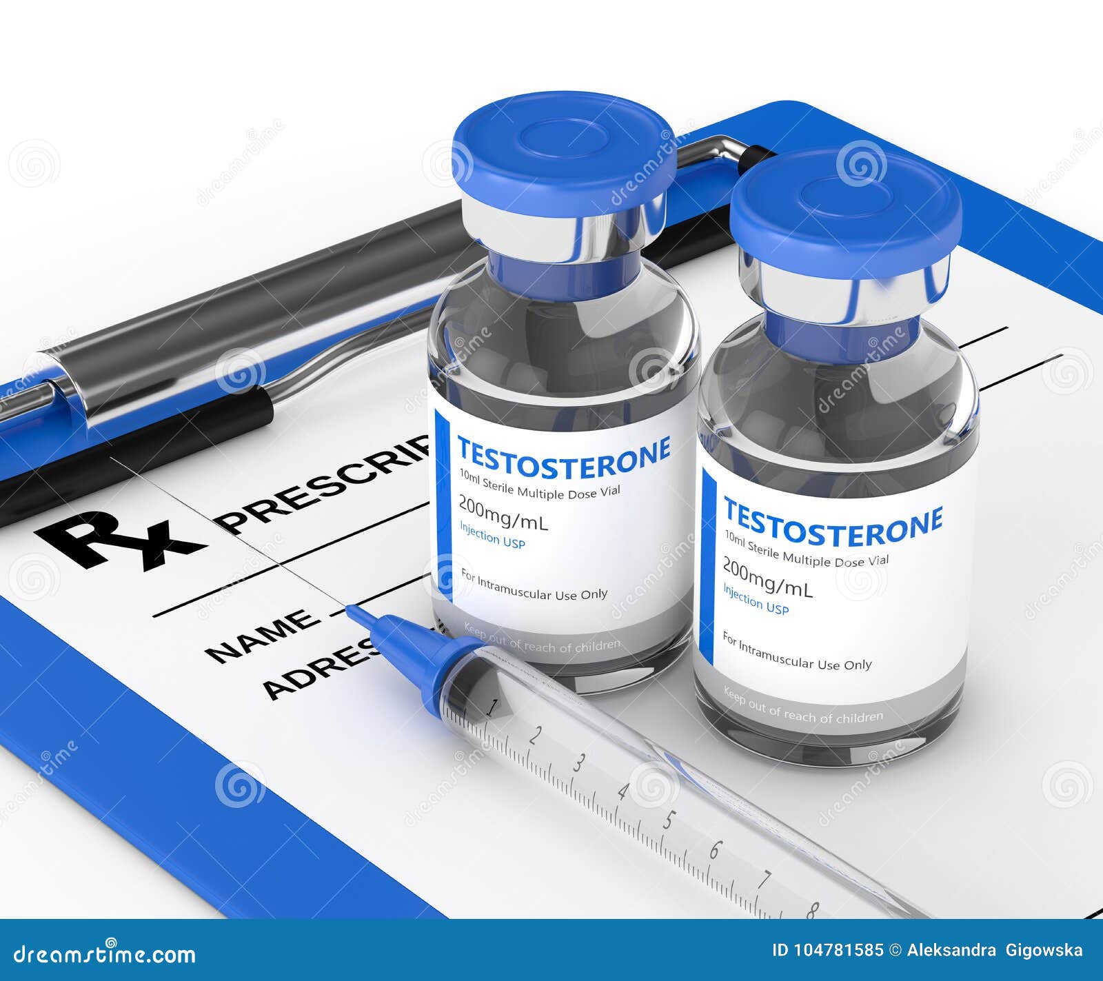 3d Render of Testosterone Injection Vials with Syringe Stock Illustration Illustration of