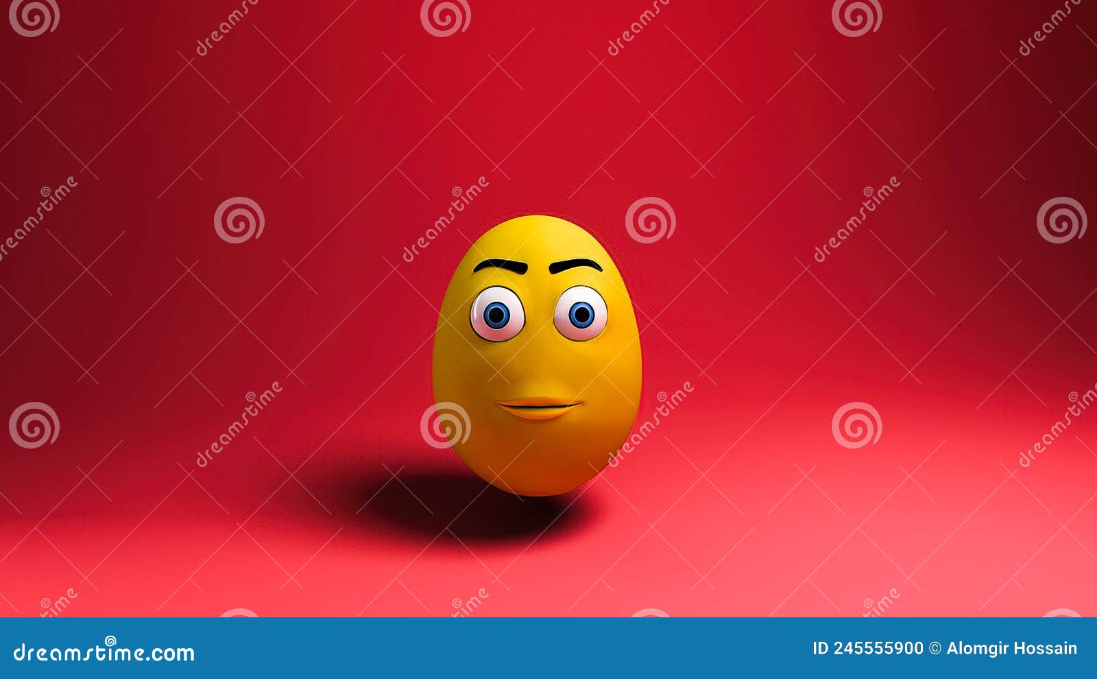 3d Render Three Yellow Cartoon Character Easter Egg Rabbit on Red