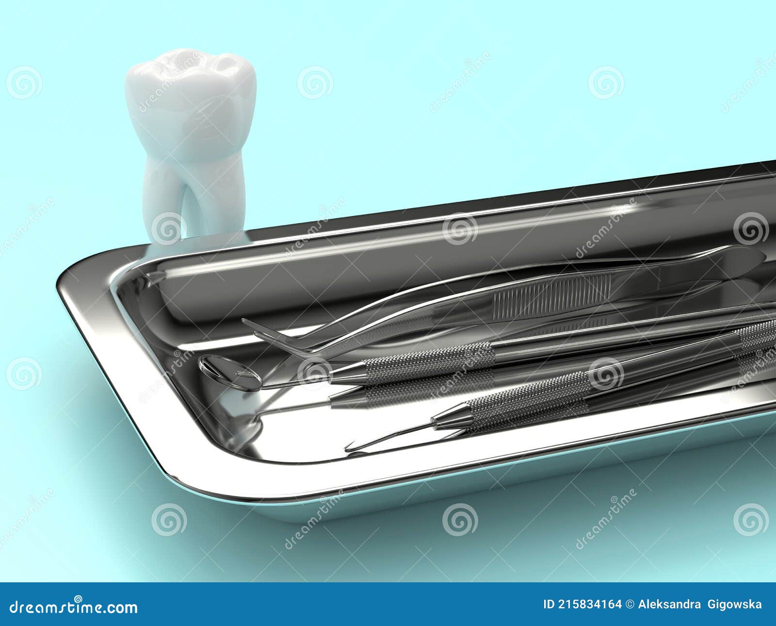 3d Render of Tooth and Dental Diagnostic Instruments Stock Photo