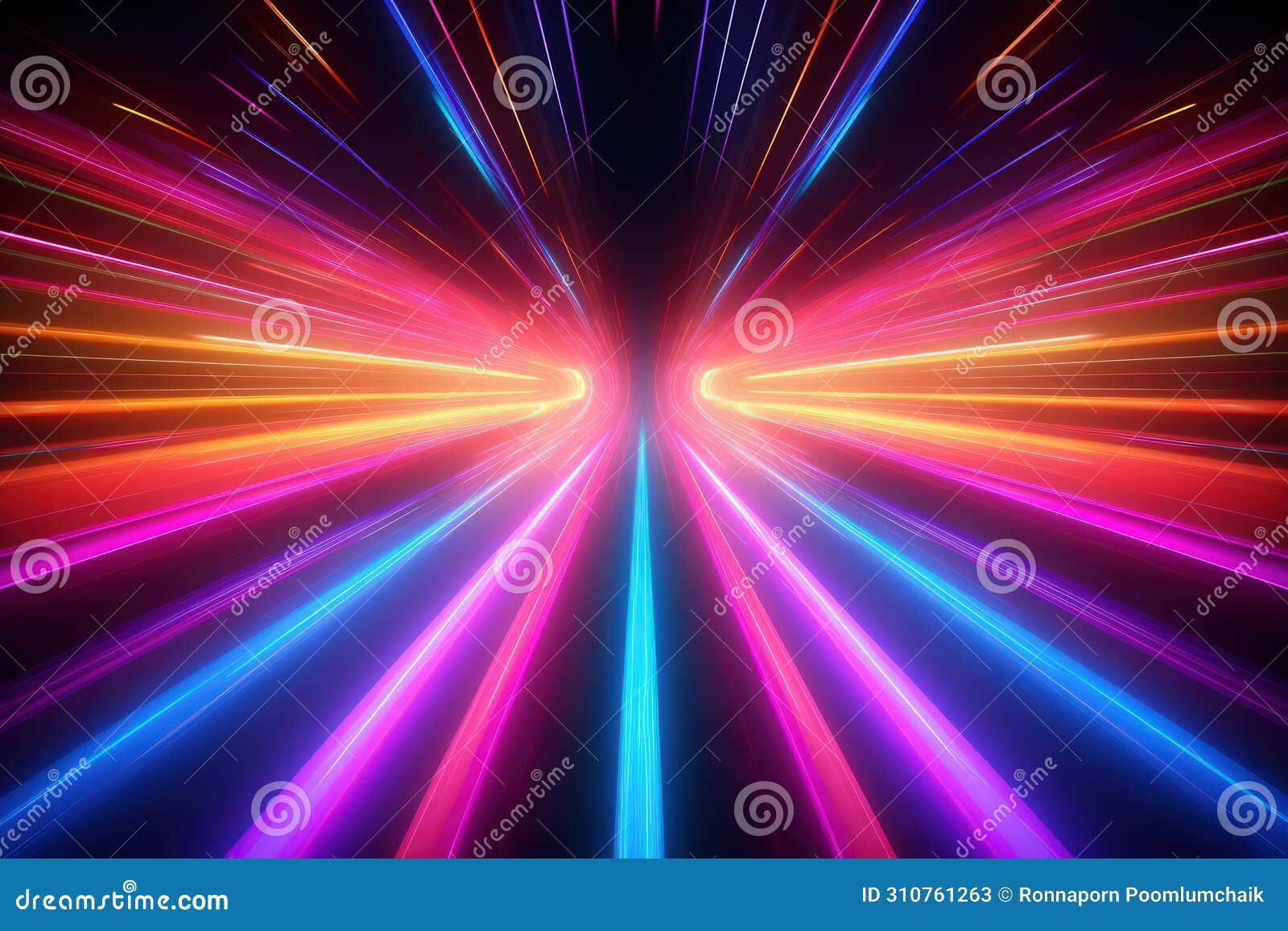3d render, vibrant neon rays and glowing lines create abstract colorful background